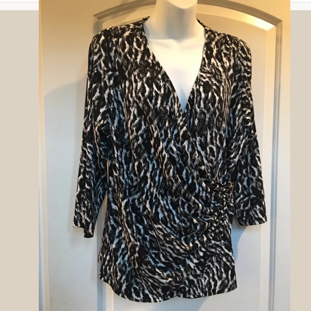 CALVIN KLEIN Size 0X Black White Mock Wrap Plus
